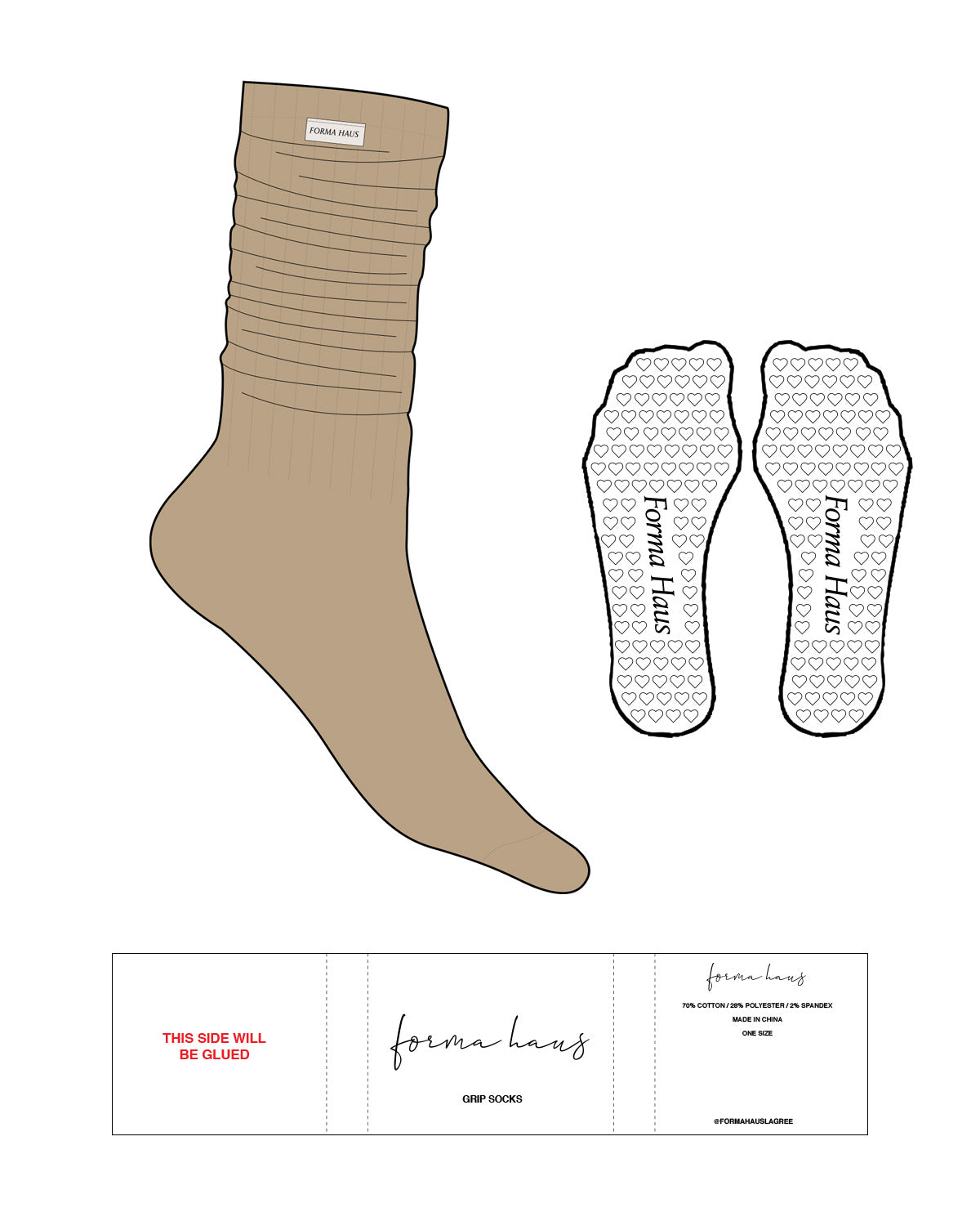 THE SLOUCH SOCK - Caramel - Forma Haus - Sewn On Labels - Heart Shape Grip - Translucent