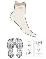 The 1/2 Crew Sock - Off White -  Pure Movement LARK - 2 Stripes - Top Logo Embroidered - Fawn - Custom Grip - Transparent