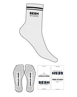 The 3/4 Crew Sock - Heather - Sesh Studio - 2 Strips - Top Logo Stacked - Black - Triangle Shape Grip - Black