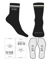 The 3/4 Crew Sock - Black - Bare Pilates - 2 Strips - Top & Front Logo - Off White - Circle Shape Grip - Transparent
