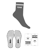 The 3/4 Crew Sock - Charcoal - Tone Fitness Studio - 2 Strips - Top Logo - White - Triangle Shape Grip - Transparent