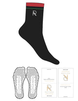 The 3/4 Crew Sock - Black - Reform Athletica - Apple & Rococco Red Stripes - Top Logo - Embroidered - White - Triangle Grip - Apple