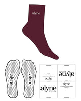 The 3/4 Crew Sock - Red Velvet - Alyne Studio - Ankle Logo - Embroidered - Milk - Hexagon Grip - Transparent