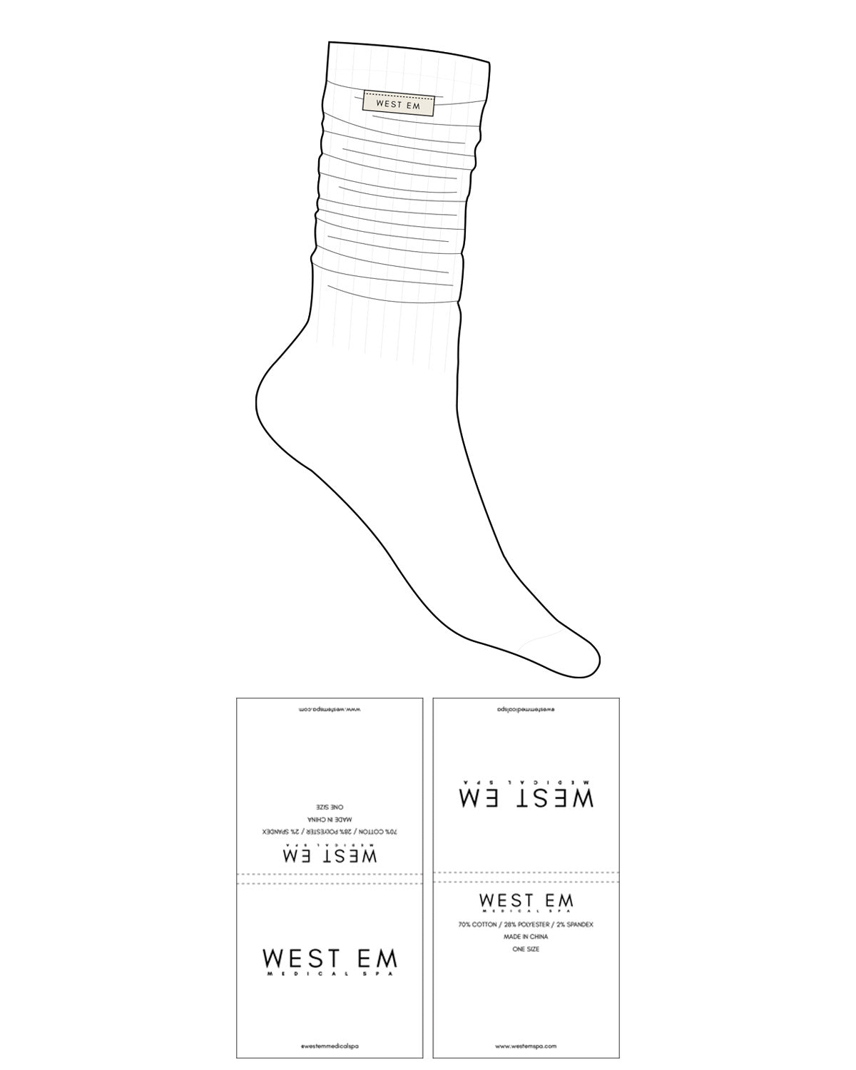The Slouch Sock - White - West Em Medical Spa - Sewn Label Logo