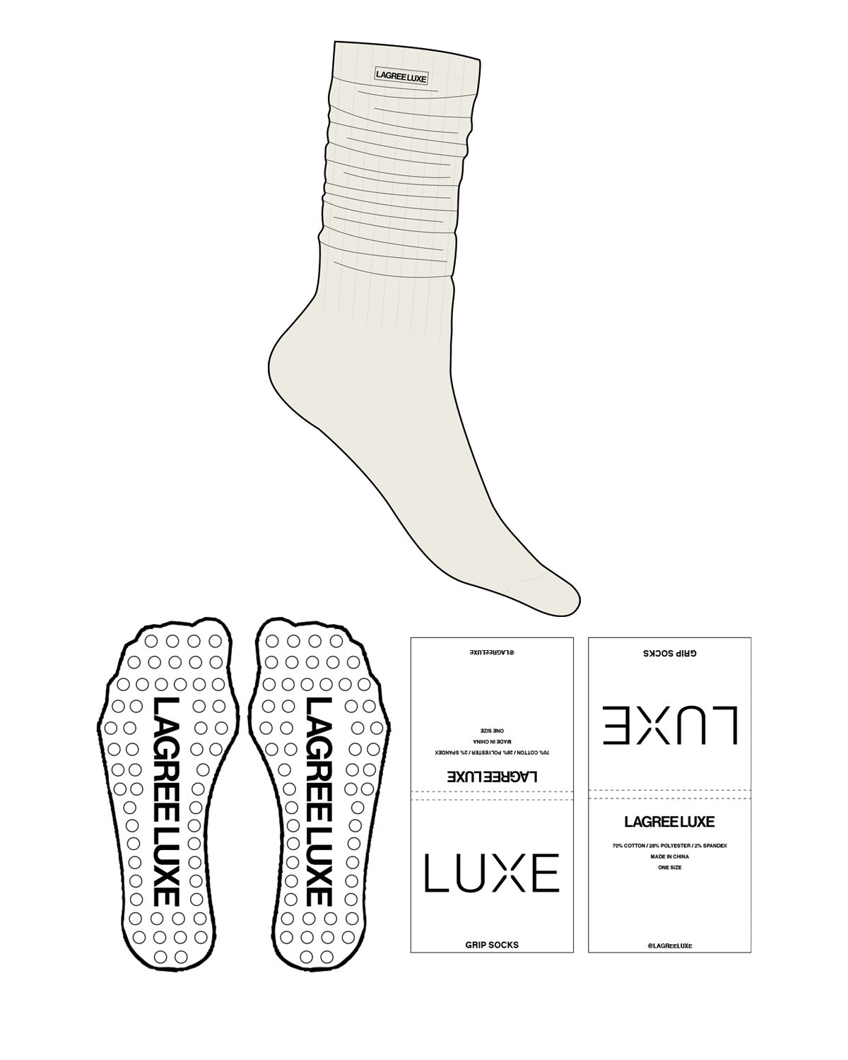 The Slouch Sock - Off White - Lagree Luxe - Sew on Logo - Circle Shape Grip - Transparent