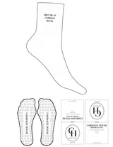 The 3/4 Crew Sock - White - Carriage House - Top Logo Stacked - Embroidered - Black - Circle Grip - Black