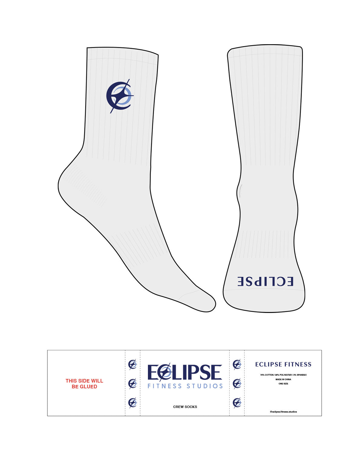 The Crew Sock - Heather - Eclipse Fitness Studios - Top Embroidered Full Color - Toe Printed Blue