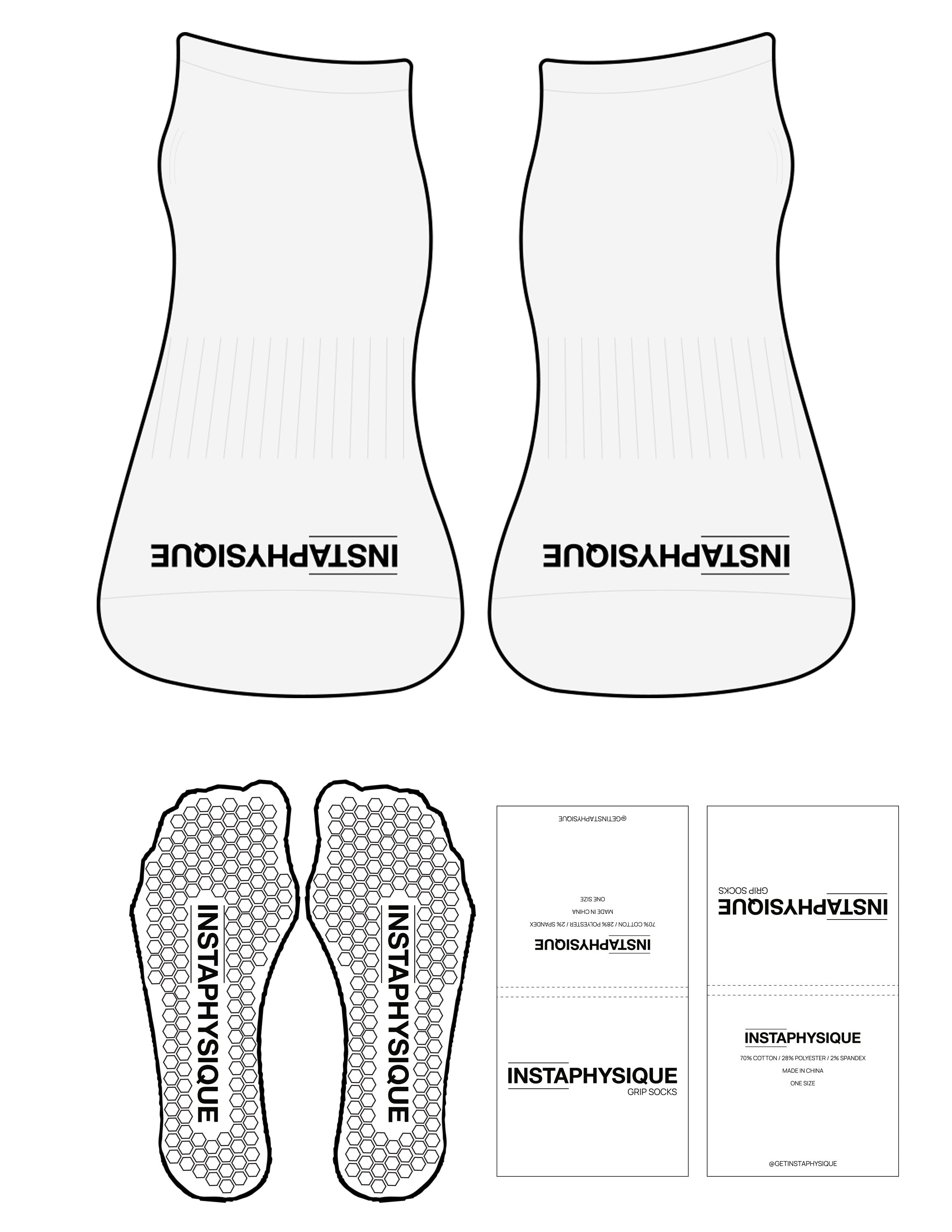 The Ankle Sock - White Heather - Instaphysiques - Toe Logo - Black - Hexagon Grip - Transparent