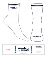 The 3/4 Crew Sock - White - Jazzercise - 2 Stripes - Navy & Pink - Top Logo Embroidered - Toe Logo - Navy - No Grip