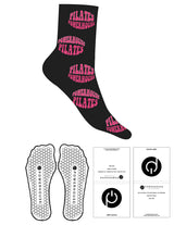 The 3/4 Crew Sock - Black - Powerhouse Pilates - Full Sock "PILATES POWERHOUSE" - Hot Pink & White - Hexagon grip - Transparent