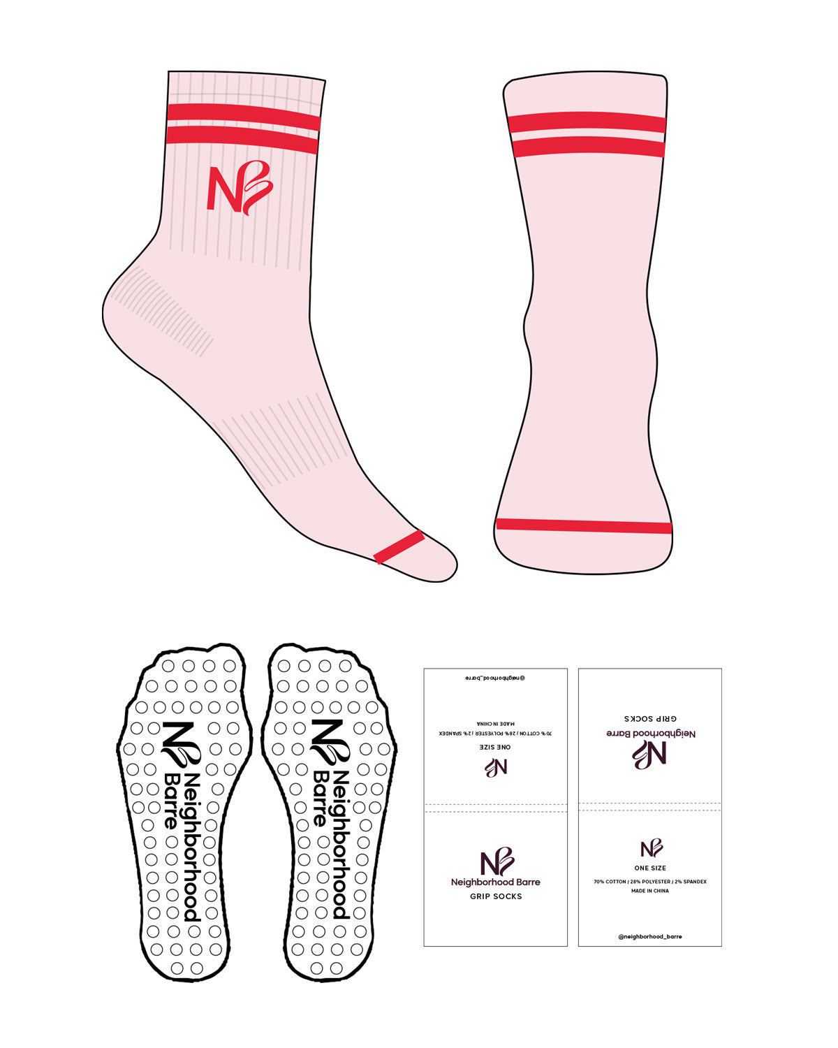 The 1/2 Crew Sock - Pink - Neighborhood Barre - Stripes - Lava - Text Logo - EMB - Lava Bodyrok - Circle Grip - Lava