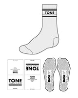 The Crew Sock - Heather - Tone Fitness Studio - 4 Lines - Center Text - Black - Triangle Shape Grip - Black