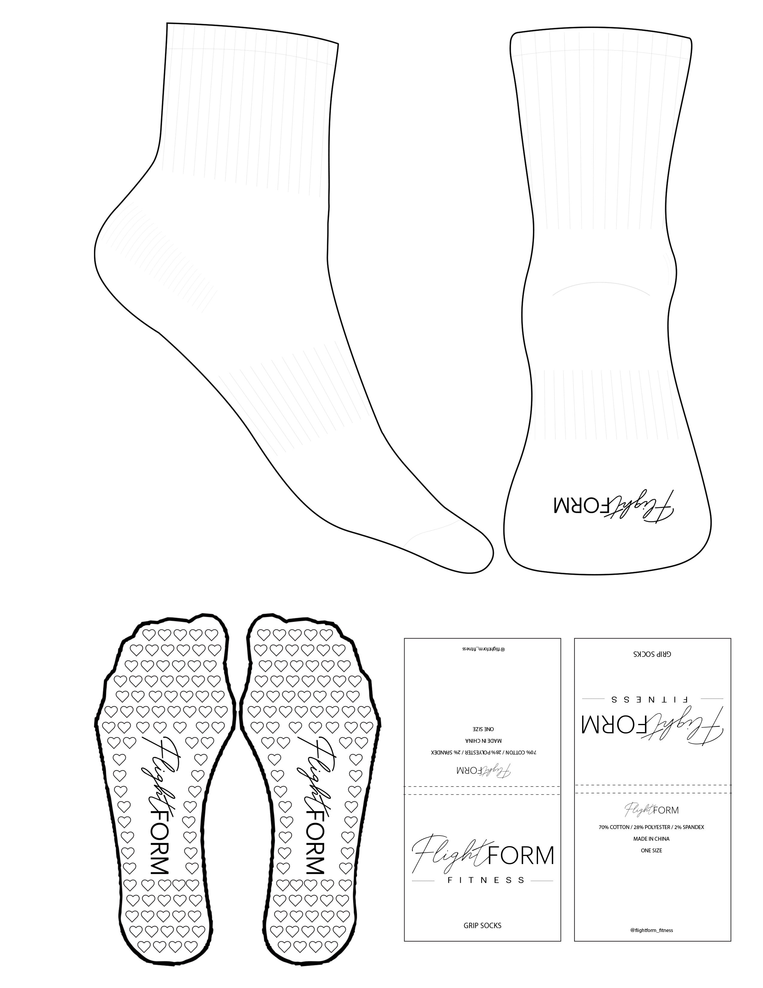 The 1/2 Crew Sock - White - Flightform - Toe Logo - Black - Heart Grip - Black