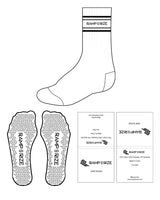 The Crew Sock - White - Ramp N Rize - 4 Strips - Top Logo - Black - Triangle Shape Grip - Black