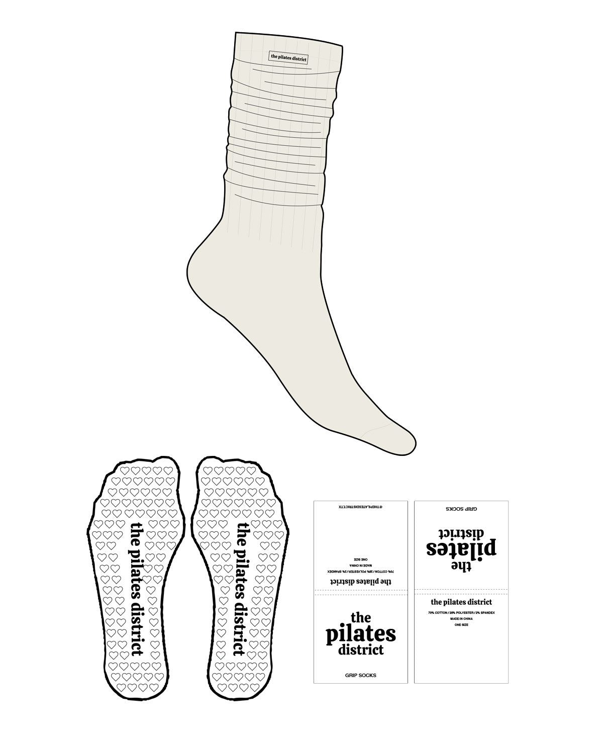 The Slouch Sock - Off White - THE PILATES DISTRICT - Sew on Logo - Heart Shape Grip - Translucent