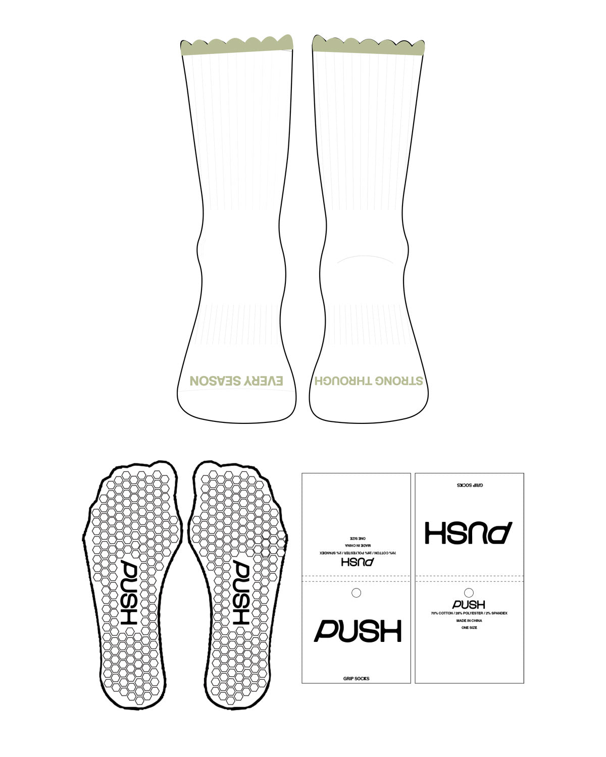 The 3/4 Scalloped Crew Sock - White - Designed by GI - Mint Milk Scallop - Toe Logo - Mint Milk - Hexagon Grip - Transparent