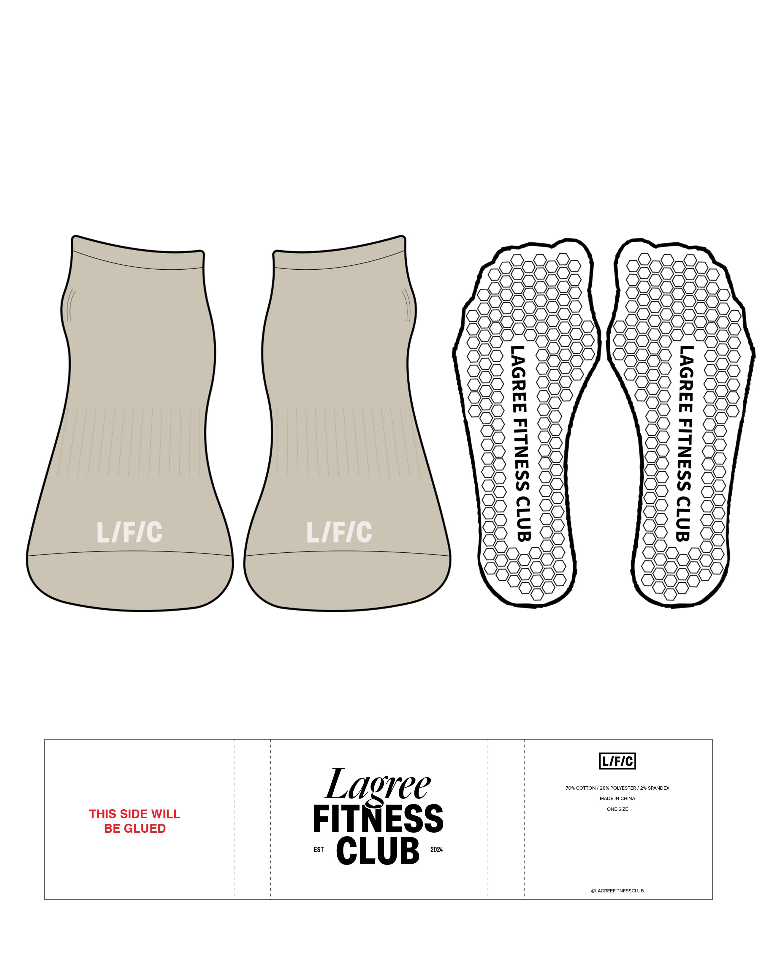 The Ankle Sock - Oatmeal - LFC - Toe Logos - Cloud Dancer - Hexagon Grip - Transparent