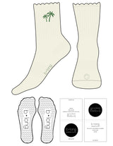 The 3/4 Crew Scallop Sock - Butter - B Long Pilates - Top Logo EMB - Toe & Sole Printed - Bamboo Green - Heart Grip - Bamboo Green