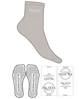 The 1/2 Crew Sock - Oat Milk - Pilates Phoenix - Top Logo Stacked - Embroidered - White - Hexagon Shape Grip - White