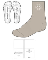 The 3/4 Crew Sock - Tan - Pilates by Nix - Center - Smiley W/ Heart Eyes - White - Grip - White