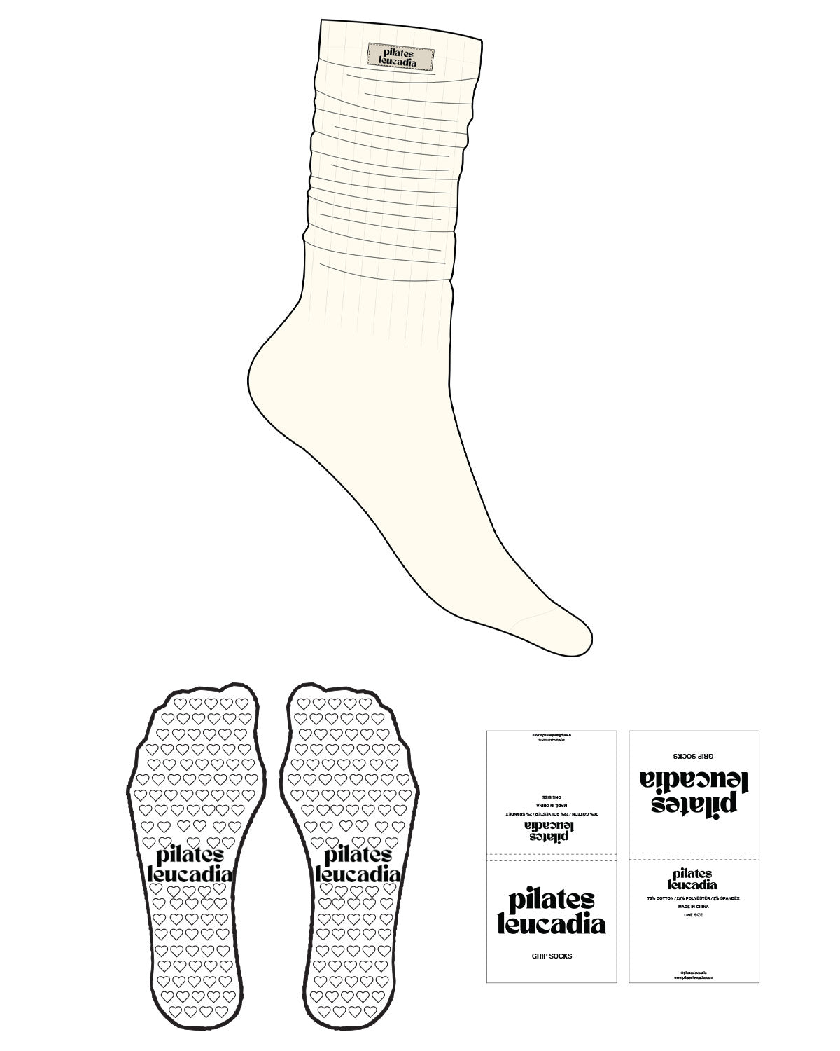 The Slouch Sock - Off White - Pilates Leucadia - Sew on Label - Off White - Heart Grip - Transparent