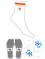 The 3/4 Crew Sock - White - Studio 78 - 3 Stripes Full Color - Top Logo "FLOWER" - Embroidered - Blood Orange - Flower Grip - Blood Orange