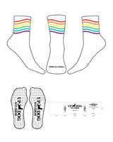 The 3/4 Crew Sock - White - Updog Yoga - Printed Stripe - Full Color - Toe Logo - Black - Circle Grip - Black