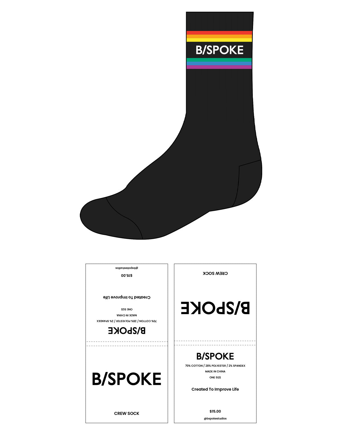 The Crew Sock - Black - BSPOKE - 6 Lines - Text In Between Lines - Full Color