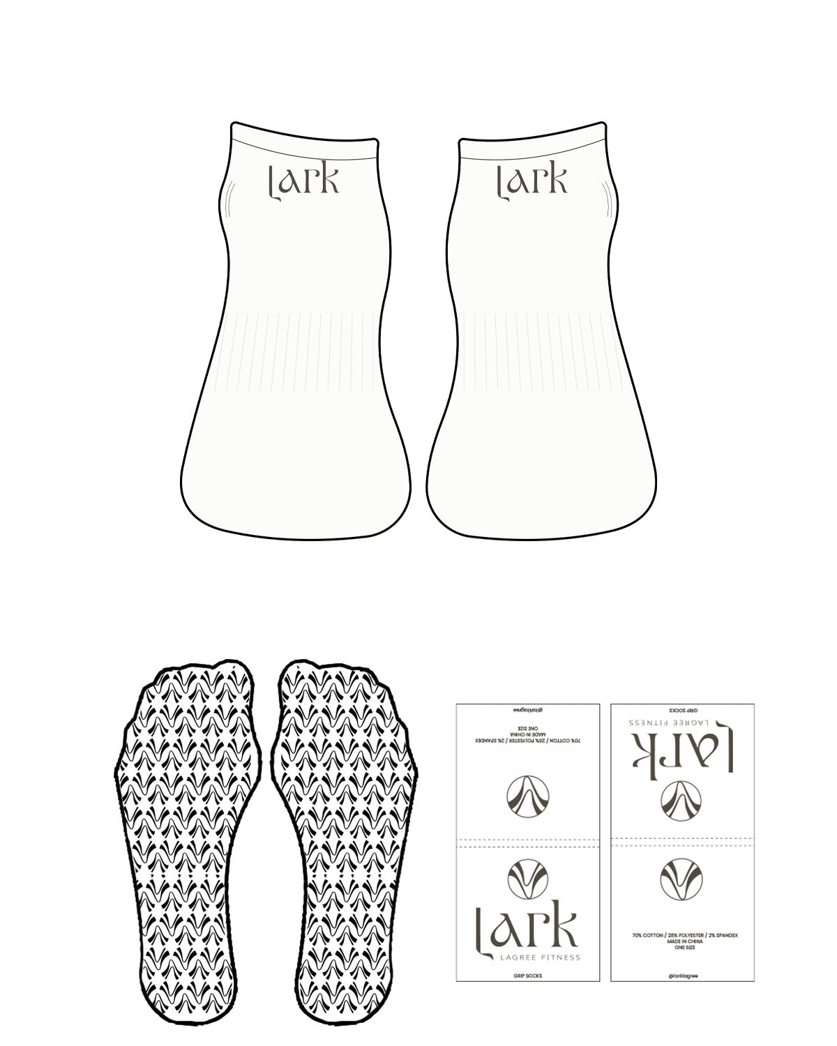 The Ankle Sock - Almond Milk - Pure Movement LARK - Top Back Logo - Umber - Icon Shape Grip - Umber