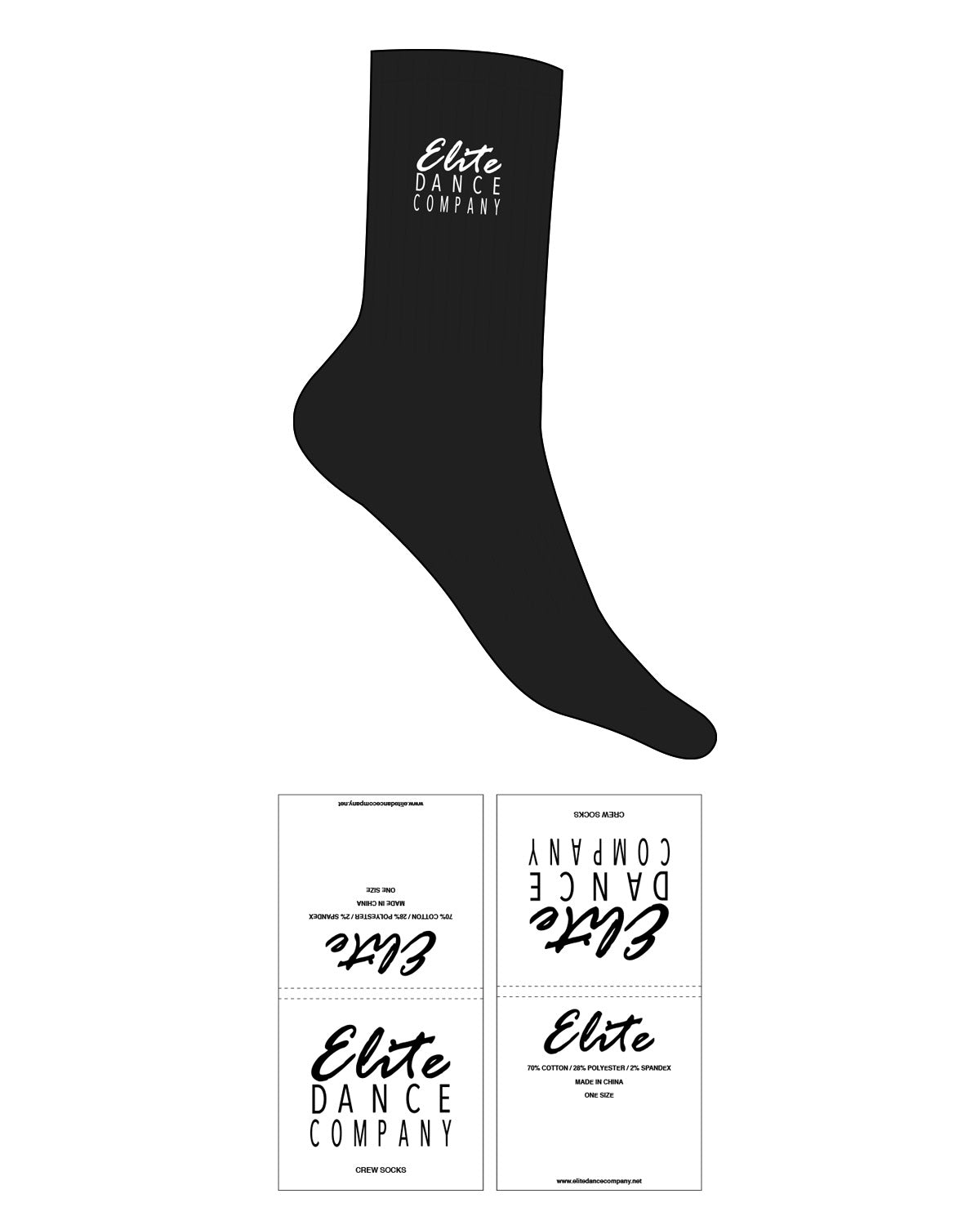 The Crew Sock - Black - Elite Dance Academy - Top Logo Stacked - White