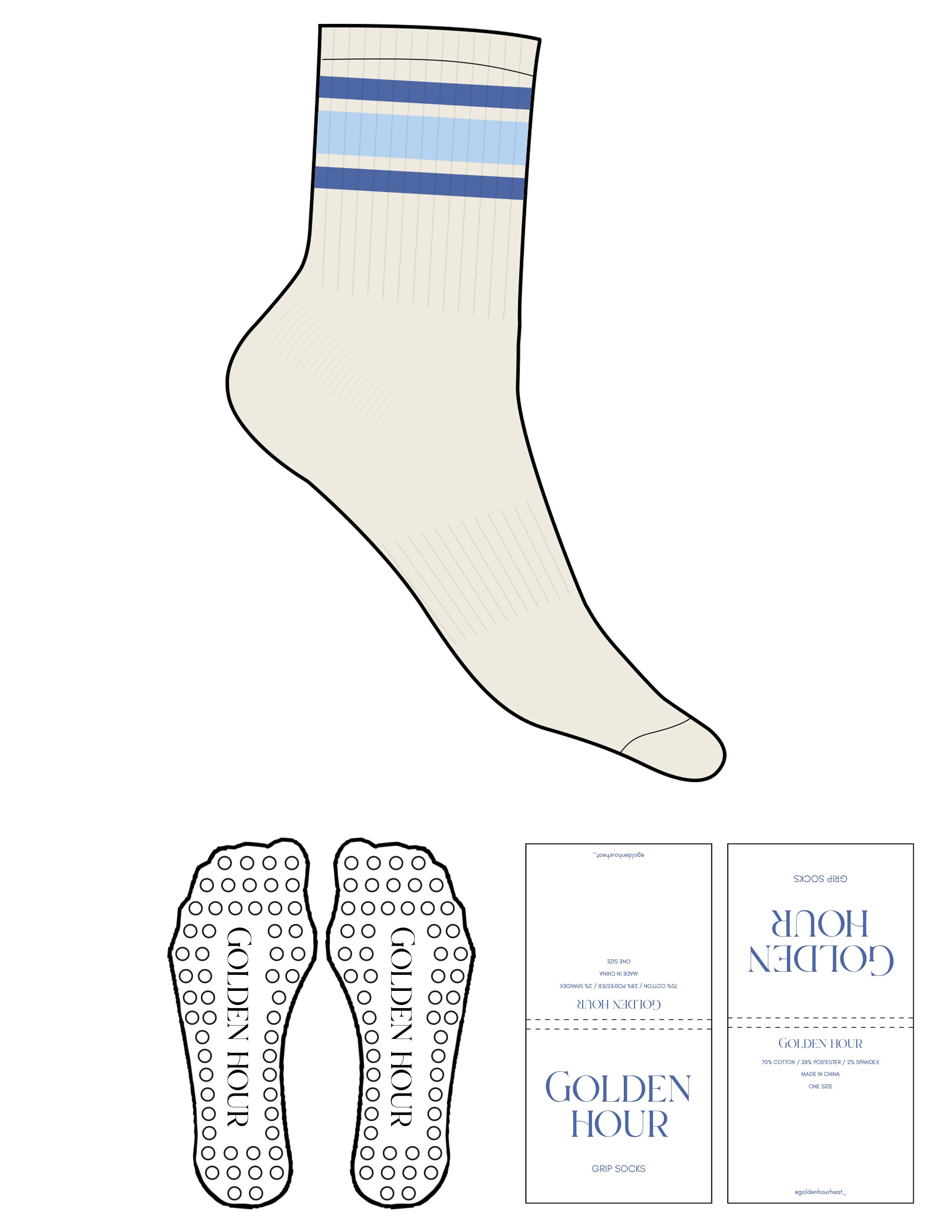The 3/4 Crew Sock - Off White - Golden Hour - 3 Stripes - Printed - Full Color - Circle Grip - Light Blue