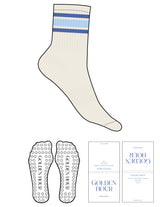 The 3/4 Crew Sock - Off White - Golden Hour - 3 Stripes - Printed - Full Color - Circle Grip - Light Blue