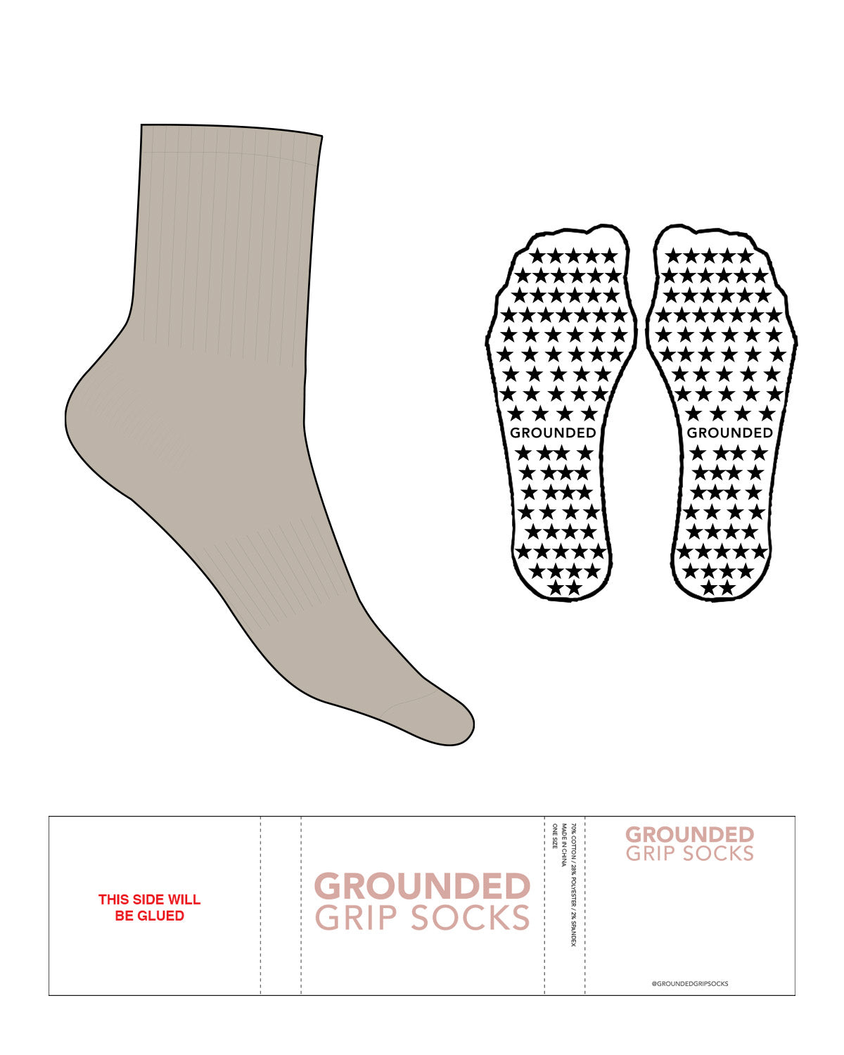 The 3/4 Crew Sock - Tan - Grounded - Star Shape Grip - White