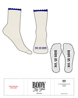 The 3/4 Crew Sock - Off White - Body By You - Front Logo - Blue - Heart Shape Grip - Transparent