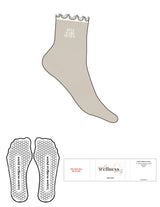 The 1/2 Crew Sock - Sand -  SWS - Off White Frill - Top Logo Stacked - Embroidered - Off White - Hexagon Grip - Transparent