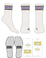 The 3/4 Crew Sock - Cloud Dancer - Vessel - Top & Bottom Stripe - Cedar - Middle Stripe - Aster - Toe Letters - Cedar -  Triangle Grip -  Cedar