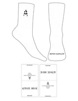 The Crew Sock - White - Activate House -  Top Logo Embroidered - Toe Logo - Black