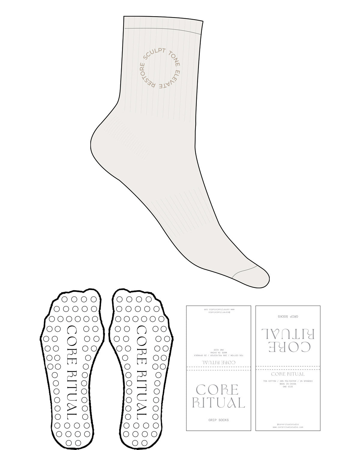 The 3/4 Crew Sock - Cloud Dancer - Core Ritual - Top Logo Round - EMB - Oat Milk - Circle Grip - Oat Milk