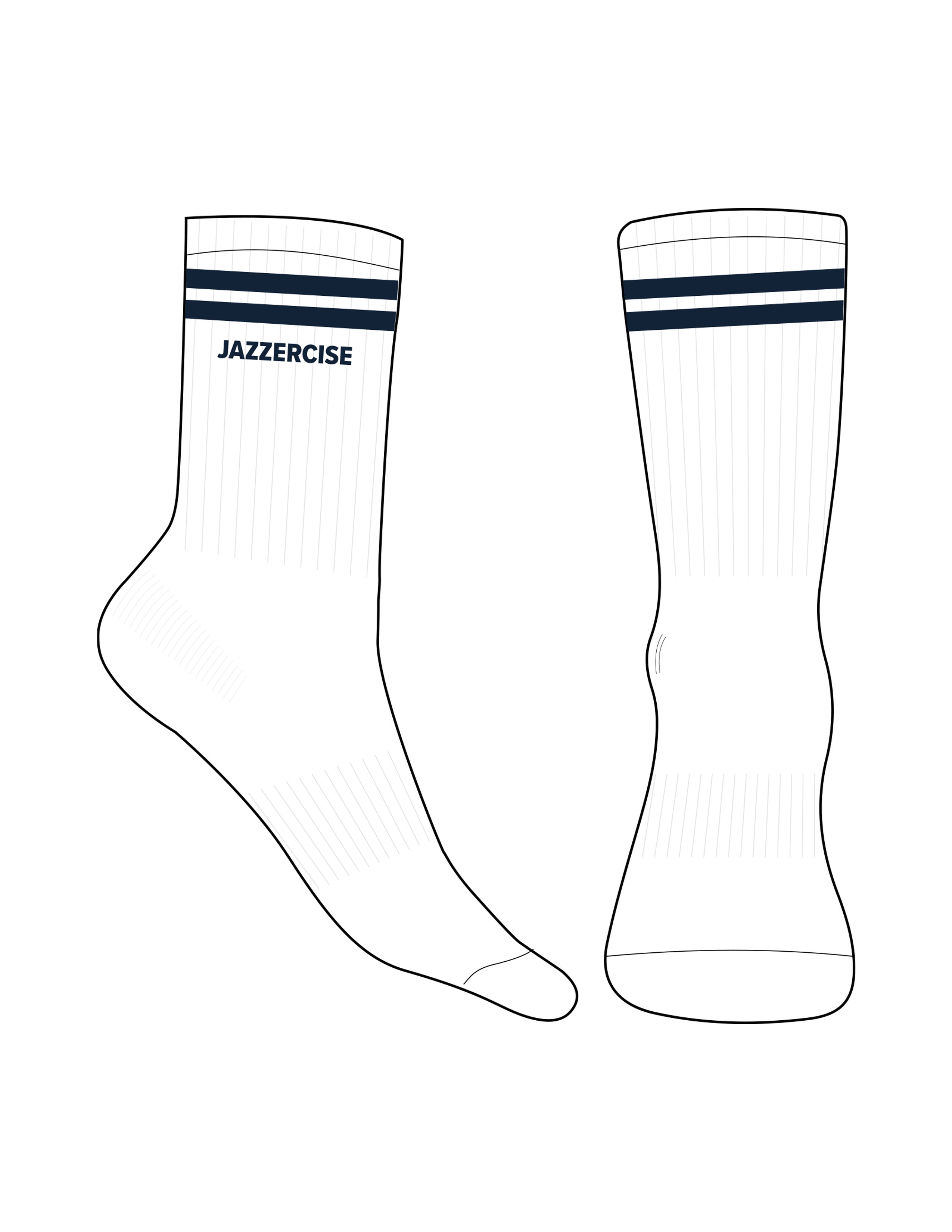 The 3/4 Crew Sock - White - Jazzercise - 2 Stripes - Top Logo - Midnight Navy - No Grip
