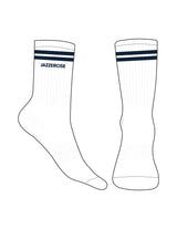 The 3/4 Crew Sock - White - Jazzercise - 2 Stripes - Top Logo - Midnight Navy - No Grip