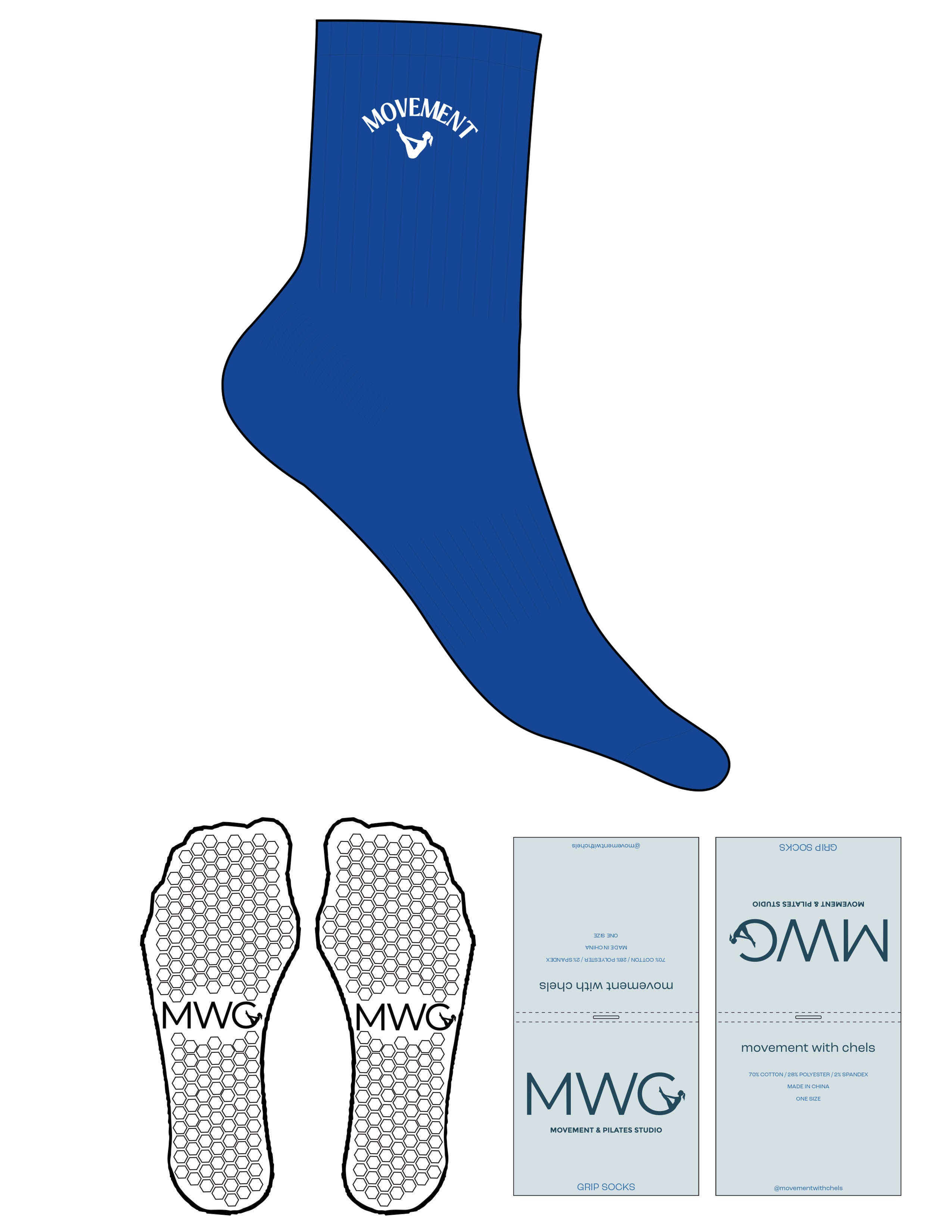 The 3/4 Crew Sock - Royal Azure - Movement With Chels - Top Logo - EMB - White - Hexagon Grip - White