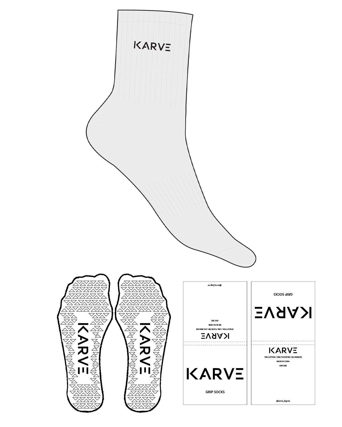 The 3/4 Crew Sock - Heather - Karve Lagree Fit - Top Logo - Embroidered - Black - Triangle Shape Grip - Transparent