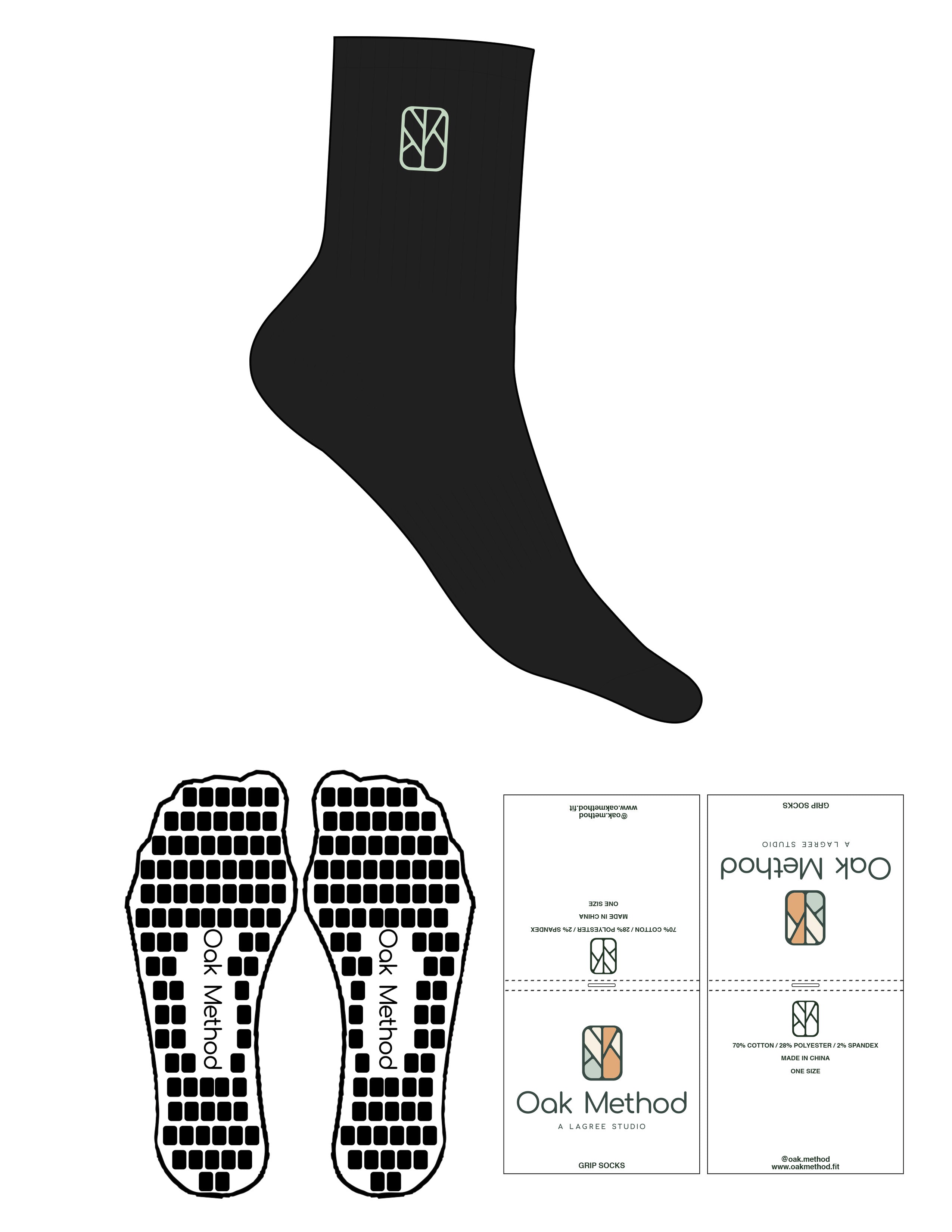 The 3/4 Crew Sock - Black - The Oak Method - Top Logo - Embroidered - Mint Green - Custom Grip - Mint Green