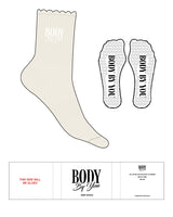 The 3/4 Crew Sock - Off White(L118) - Body By You - Top "Body By You" Logo" - White - Heart Shape Grip - White