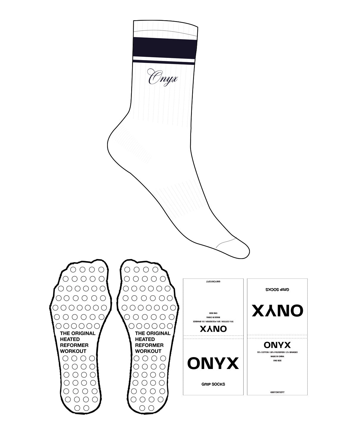 The Crew Sock - White - Onyx Fit - 2 Strips - Top Logo - Embroidered - Dark Blue - Circle Shape Grip - Dark Blue