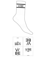 The Crew Sock - White - The Vibe - Ankle - 2 Stripes & Text - Printed - Black