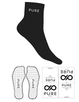 The 1/2 Crew Sock - Black - Top Logo "PURE" - Embroidered - White - Circle Grip - White