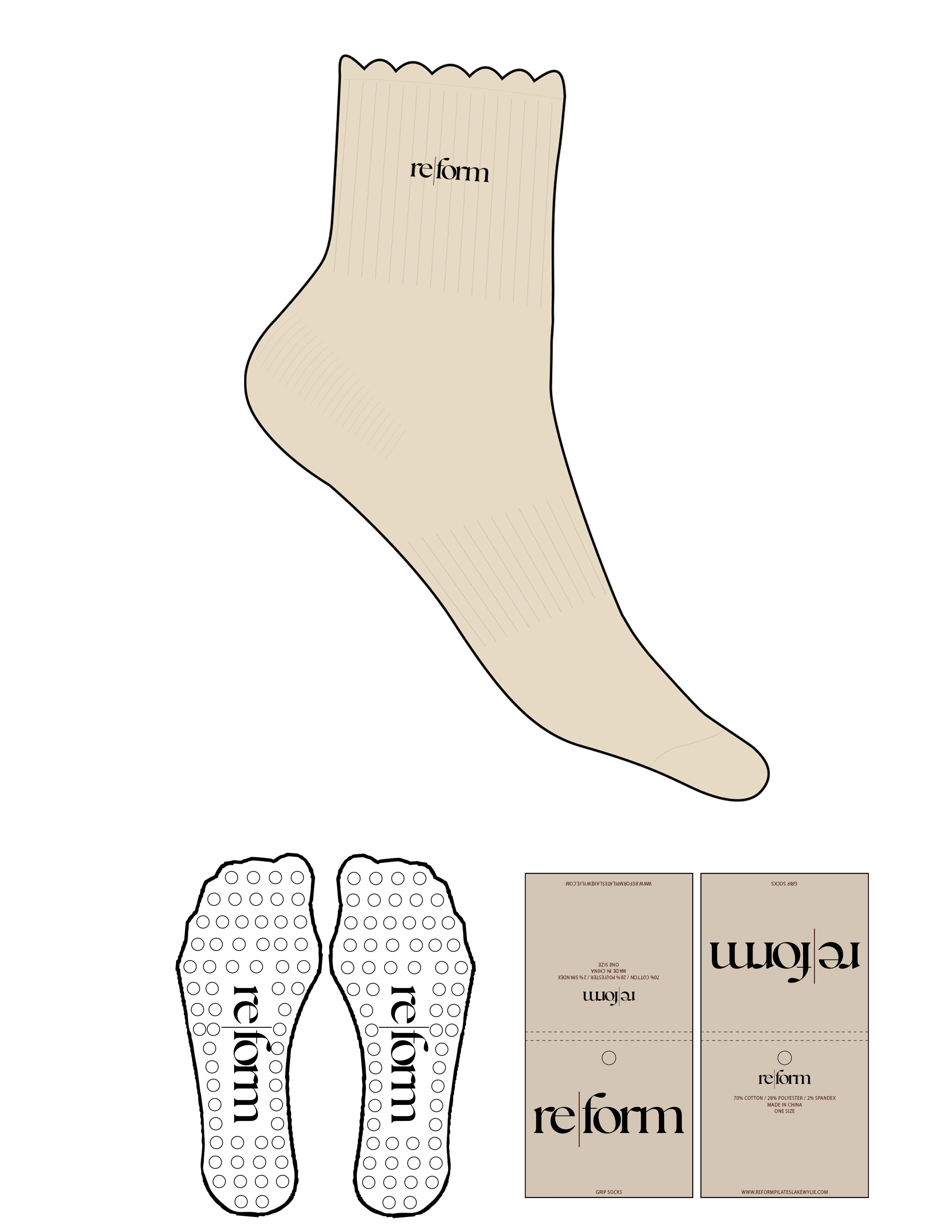 The 1/2 Crew Sock - Seedpearl - Re|form - Top Logo - EMB - Black & Oxblood - Circle Grip - Transparent