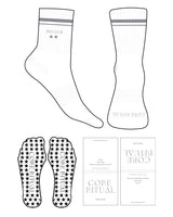 The 3/4 Crew Sock - White - Core Ritual - 2 Stripe - Gray - "250 Club **" - Embroidered - Gray - Star Shape Grip - Gray