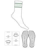 The Crew Sock - White - PHS - 2 Stripes - Top Logo - Muted Green - Triangle Grip - Transparent